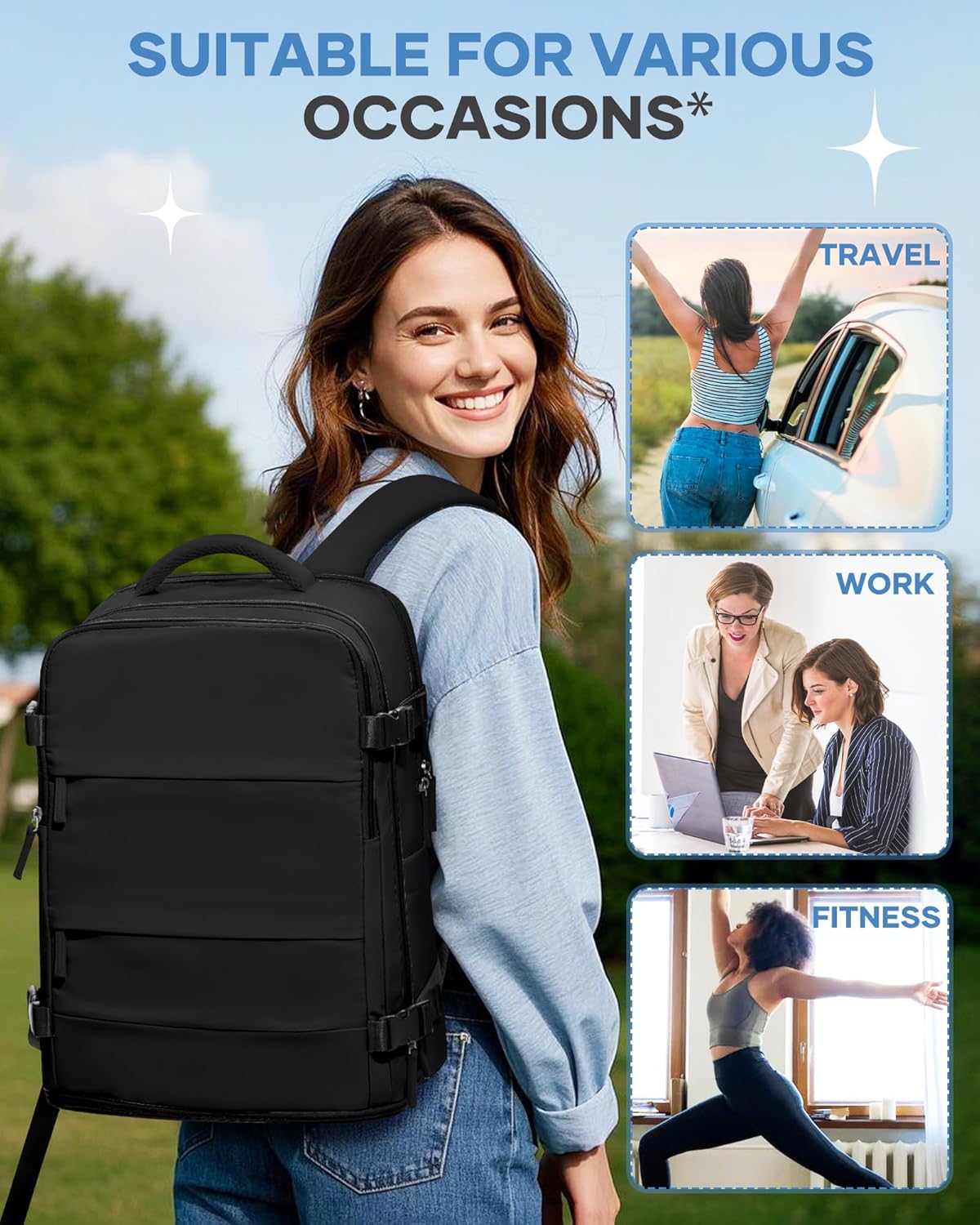 Travel Backpack Carry On Backpack Personal Item Travel Bag Mochila De Viaje Carry On Backpack For Airplanes Traveling Backpack For Women Gym Backpacks College Backpacks Sapphire Blue - Colors B