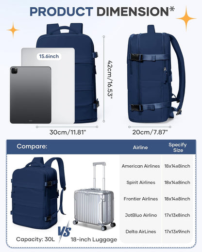 Travel Backpack Carry On Backpack Personal Item Travel Bag Mochila De Viaje Carry On Backpack For Airplanes Traveling Backpack For Women Gym Backpacks College Backpacks Sapphire Blue - Colors B