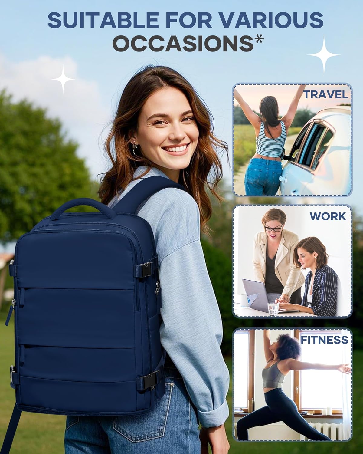 Travel Backpack Carry On Backpack Personal Item Travel Bag Mochila De Viaje Carry On Backpack For Airplanes Traveling Backpack For Women Gym Backpacks College Backpacks Sapphire Blue - Colors B