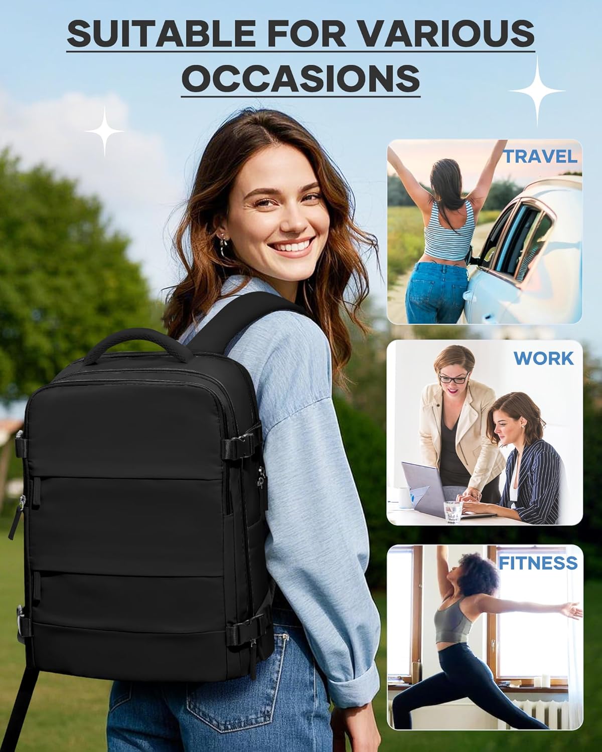 Travel Backpack Carry On Backpack Personal Item Travel Bag Mochila De Viaje Carry On Backpack For Airplanes Traveling Backpack For Women Gym Backpacks College Backpacks Sapphire Blue - Colors B