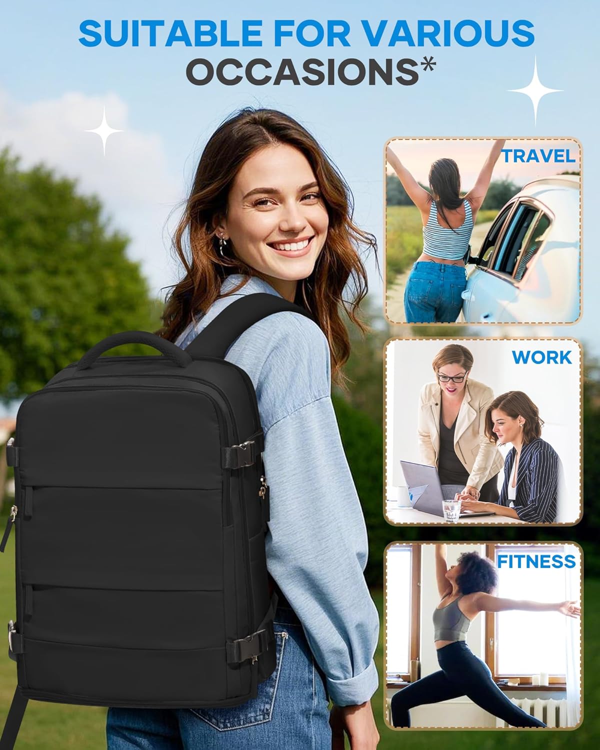 Travel Backpack Carry On Backpack Personal Item Travel Bag Mochila De Viaje Carry On Backpack For Airplanes Traveling Backpack For Women Gym Backpacks College Backpacks Sapphire Blue - Colors B