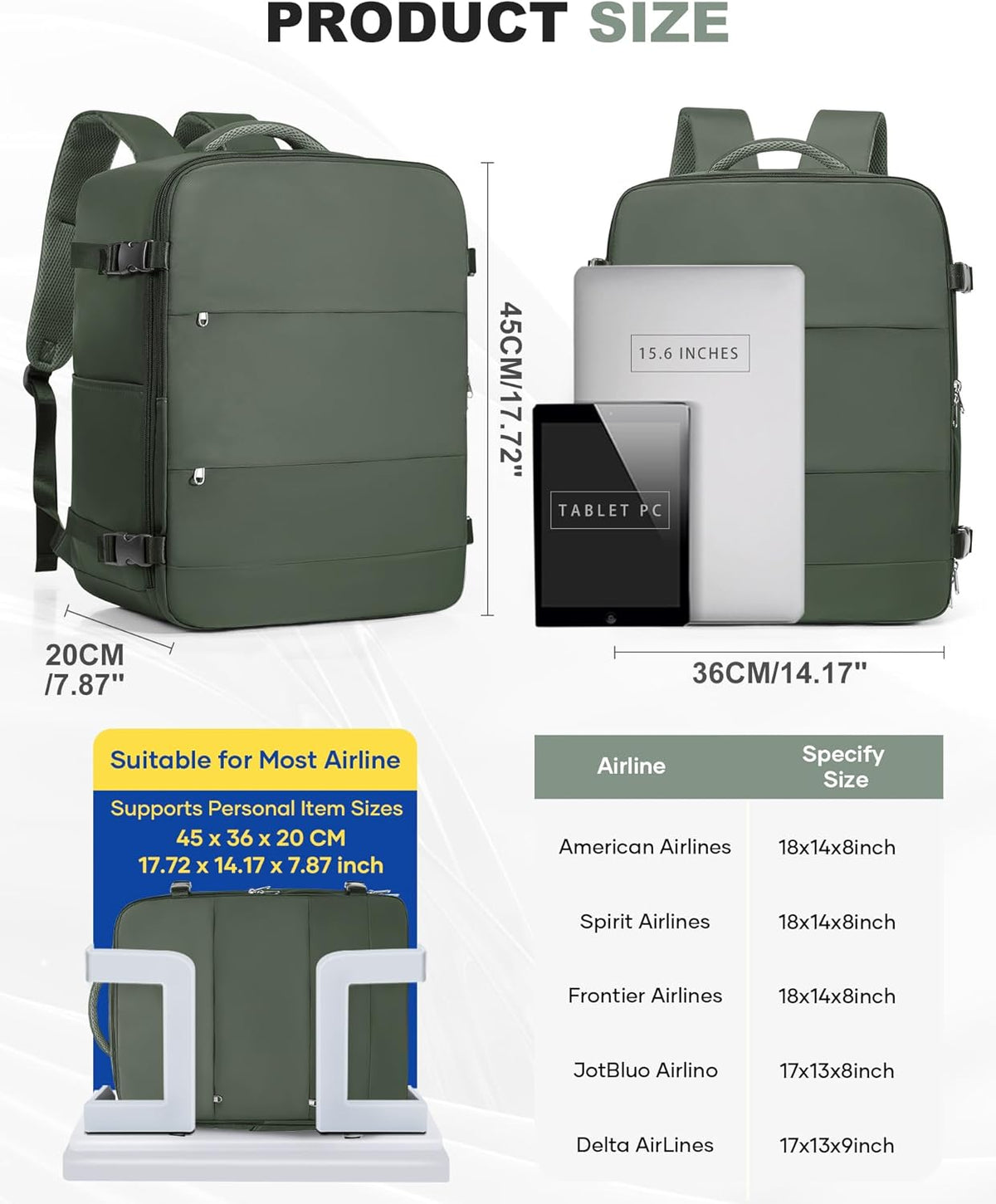 Travel Backpack Carry On Backpack Personal Item Travel Bag Mochila De Viaje Carry On Backpack For Airplanes Traveling Backpack For Women Gym Backpacks College Backpacks Sapphire Blue - Colors B