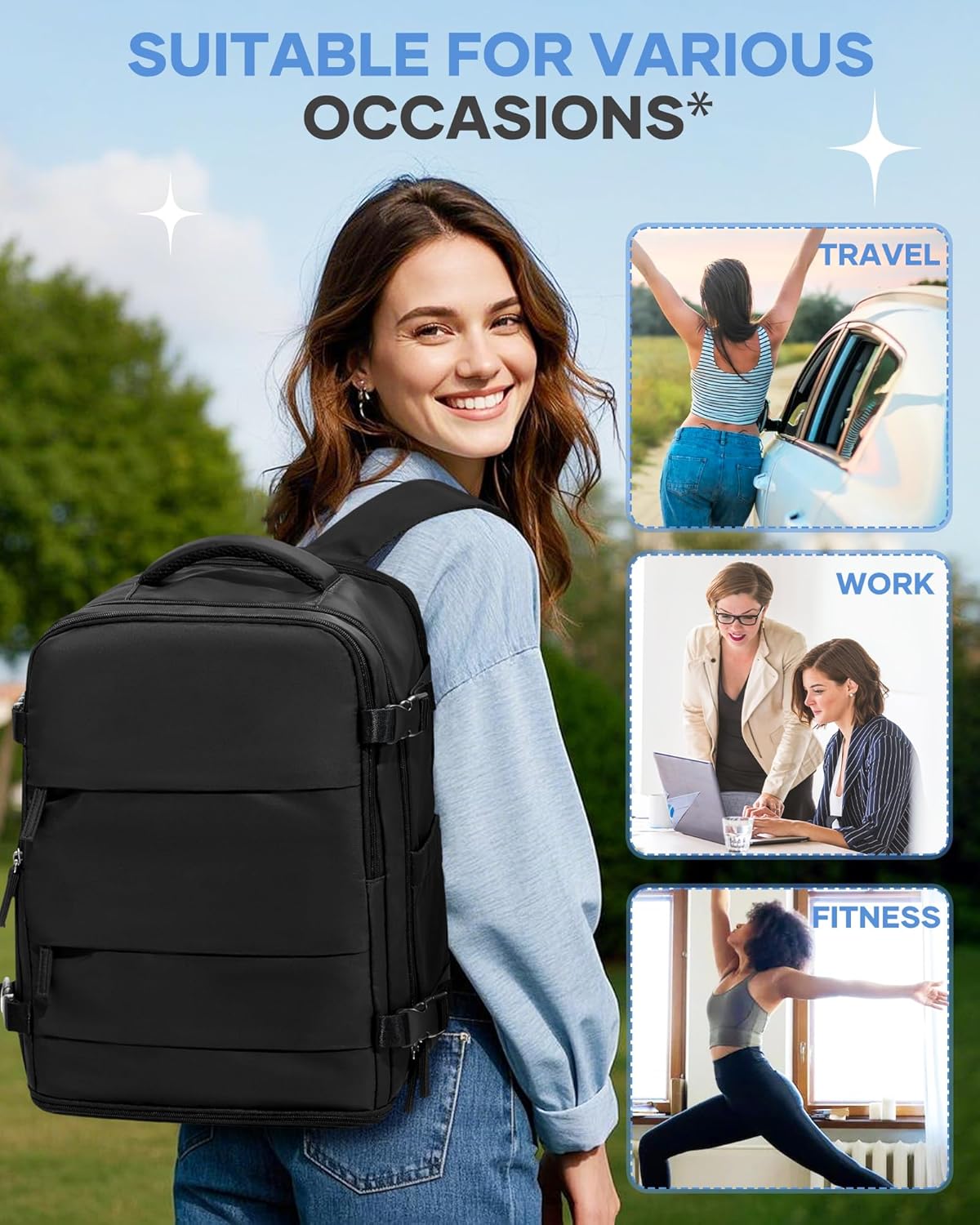Travel Backpack Carry On Backpack Personal Item Travel Bag Mochila De Viaje Carry On Backpack For Airplanes Traveling Backpack For Women Gym Backpacks College Backpacks Sapphire Blue - Colors B