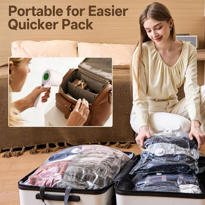 Travel Vacuum Storage Bag with Rechargeable Cordless Pump, 15 Pack Vacuum Seal Space Saver Bags for Clothing Clothes Luggage & Suitcase Compression Packing