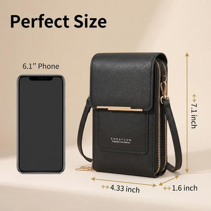 Touchscreen Phone Crossbody Bag with See-Through Window, Dual Zippers & Multi Card Slots, Cell Phone Purses