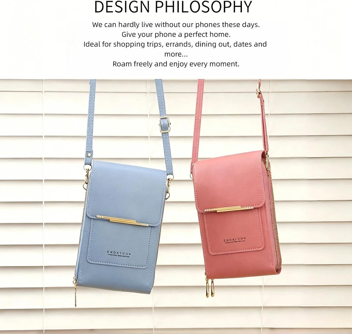 Touchscreen Phone Crossbody Bag with See-Through Window, Dual Zippers & Multi Card Slots, Cell Phone Purses