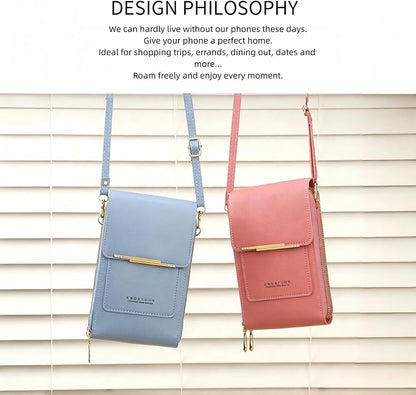 Touchscreen Phone Crossbody Bag with See-Through Window, Dual Zippers & Multi Card Slots, Cell Phone Purses