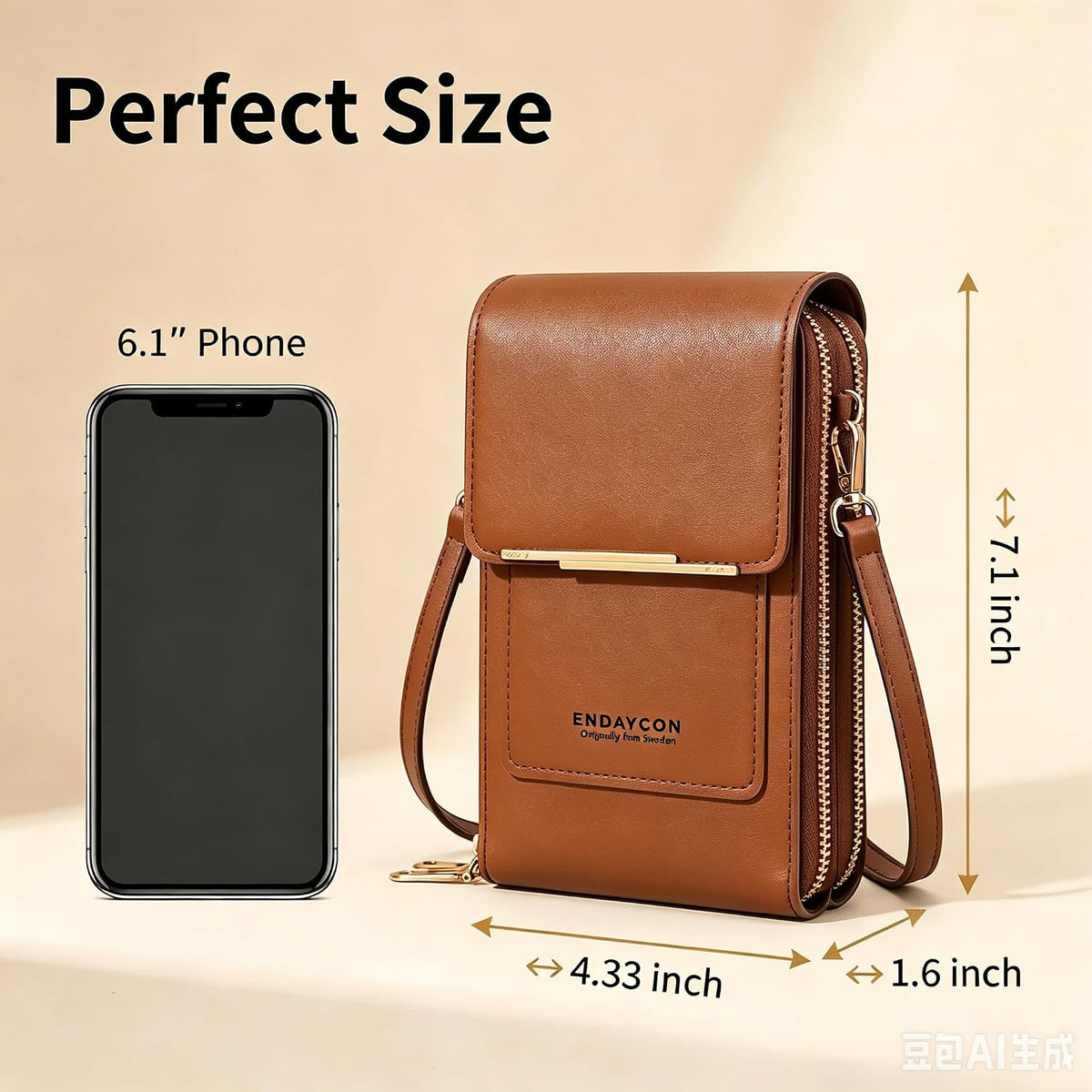 Touchscreen Phone Crossbody Bag with See-Through Window, Dual Zippers & Multi Card Slots, Cell Phone Purses