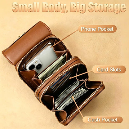 Touchscreen Phone Crossbody Bag with See-Through Window, Dual Zippers & Multi Card Slots, Cell Phone Purses