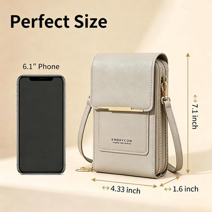 Touchscreen Phone Crossbody Bag with See-Through Window, Dual Zippers & Multi Card Slots, Cell Phone Purses