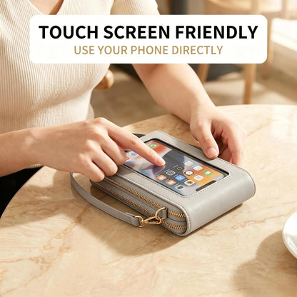 Touchscreen Phone Crossbody Bag with See-Through Window, Dual Zippers & Multi Card Slots, Cell Phone Purses