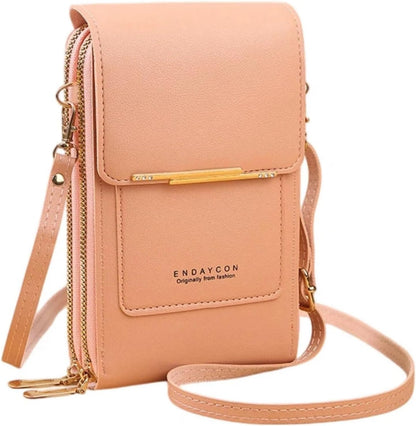 Touchscreen Phone Crossbody Bag with See-Through Window, Dual Zippers & Multi Card Slots, Cell Phone Purses