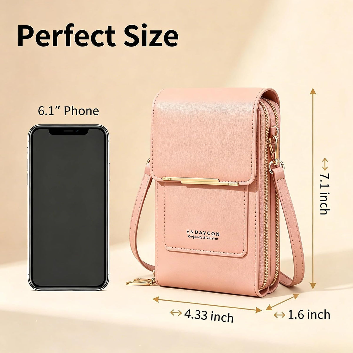 Touchscreen Phone Crossbody Bag with See-Through Window, Dual Zippers & Multi Card Slots, Cell Phone Purses