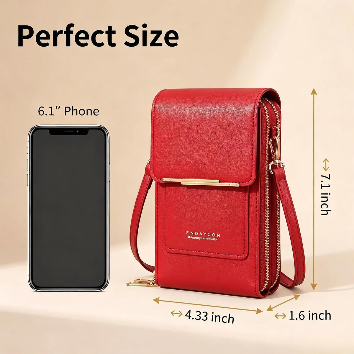 Touchscreen Phone Crossbody Bag with See-Through Window, Dual Zippers & Multi Card Slots, Cell Phone Purses