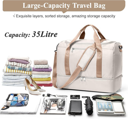 Travel Duffel Bag,Carry-On Overnight Weekender Bags with Shoes Compartment | Travel Bag with Wet Pocket & Luggage Sleeve, For Spirit Airlines 18x14x8 Personal Item Bag,Small,Black & Brown