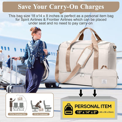 Travel Duffel Bag,Carry-On Overnight Weekender Bags with Shoes Compartment | Travel Bag with Wet Pocket & Luggage Sleeve, For Spirit Airlines 18x14x8 Personal Item Bag,Small,Black & Brown