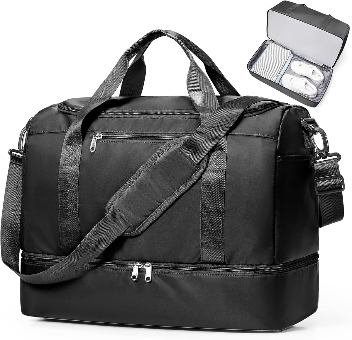 Travel Duffel Bag,Carry-On Overnight Weekender Bags with Shoes Compartment | Travel Bag with Wet Pocket & Luggage Sleeve, For Spirit Airlines 18x14x8 Personal Item Bag,Small,Black & Brown