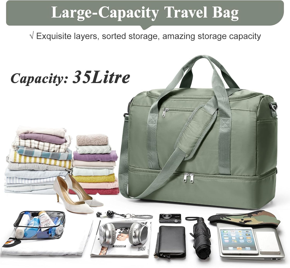 Travel Duffel Bag,Carry-On Overnight Weekender Bags with Shoes Compartment | Travel Bag with Wet Pocket & Luggage Sleeve, For Spirit Airlines 18x14x8 Personal Item Bag,Small,Black & Brown