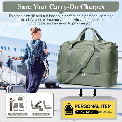 Travel Duffel Bag,Carry-On Overnight Weekender Bags with Shoes Compartment | Travel Bag with Wet Pocket & Luggage Sleeve, For Spirit Airlines 18x14x8 Personal Item Bag,Small,Black & Brown
