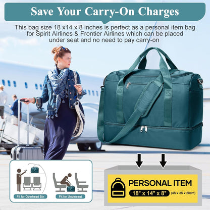 Travel Duffel Bag,Carry-On Overnight Weekender Bags with Shoes Compartment | Travel Bag with Wet Pocket & Luggage Sleeve, For Spirit Airlines 18x14x8 Personal Item Bag,Small,Black & Brown