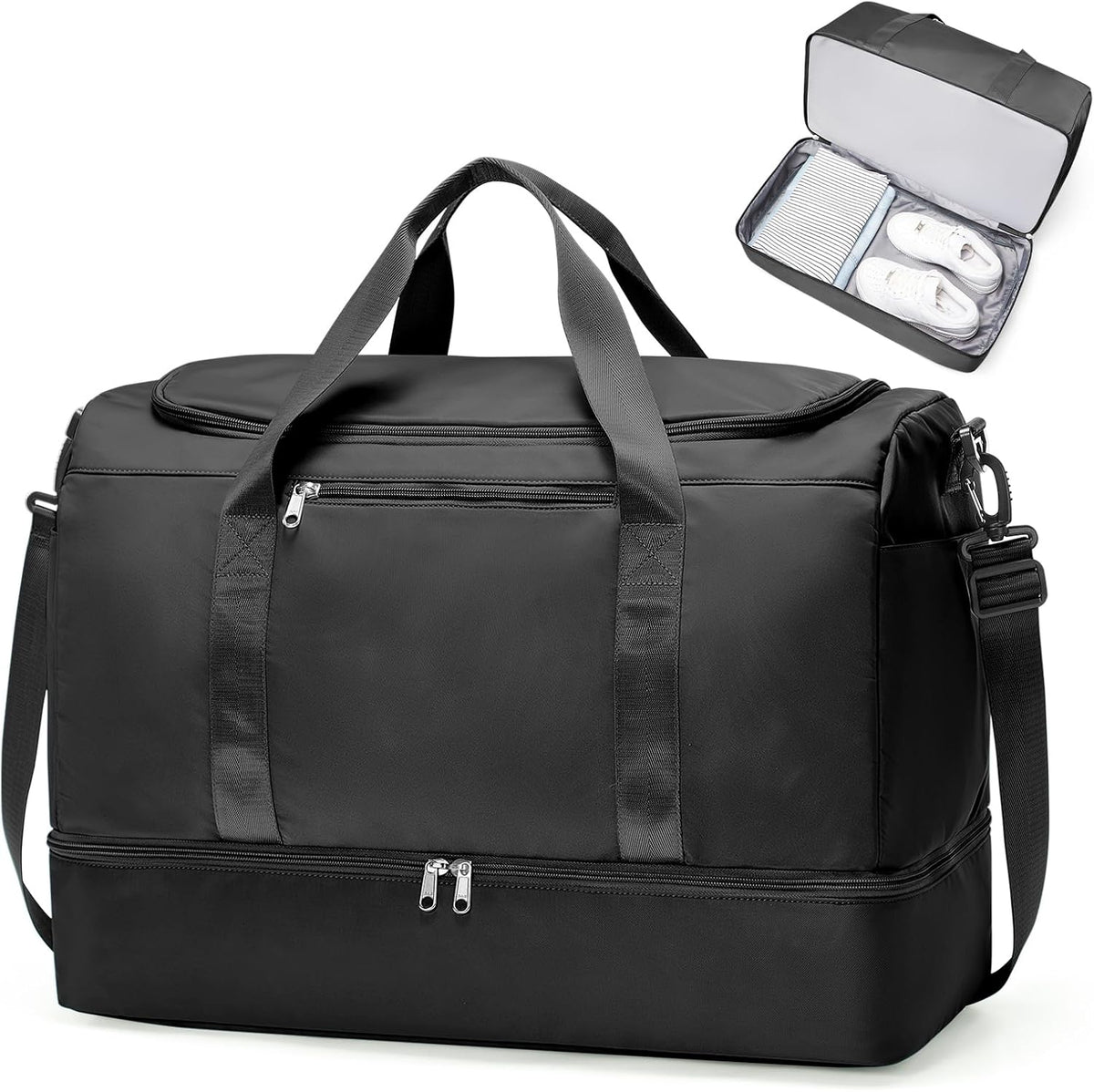 Travel Duffel Bag,Carry-On Overnight Weekender Bags with Shoes Compartment | Travel Bag with Wet Pocket & Luggage Sleeve, For Spirit Airlines 18x14x8 Personal Item Bag,Small,Black & Brown