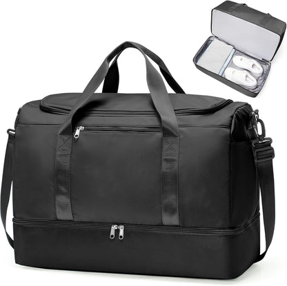 Travel Duffel Bag,Carry-On Overnight Weekender Bags with Shoes Compartment | Travel Bag with Wet Pocket & Luggage Sleeve, For Spirit Airlines 18x14x8 Personal Item Bag,Small,Black & Brown