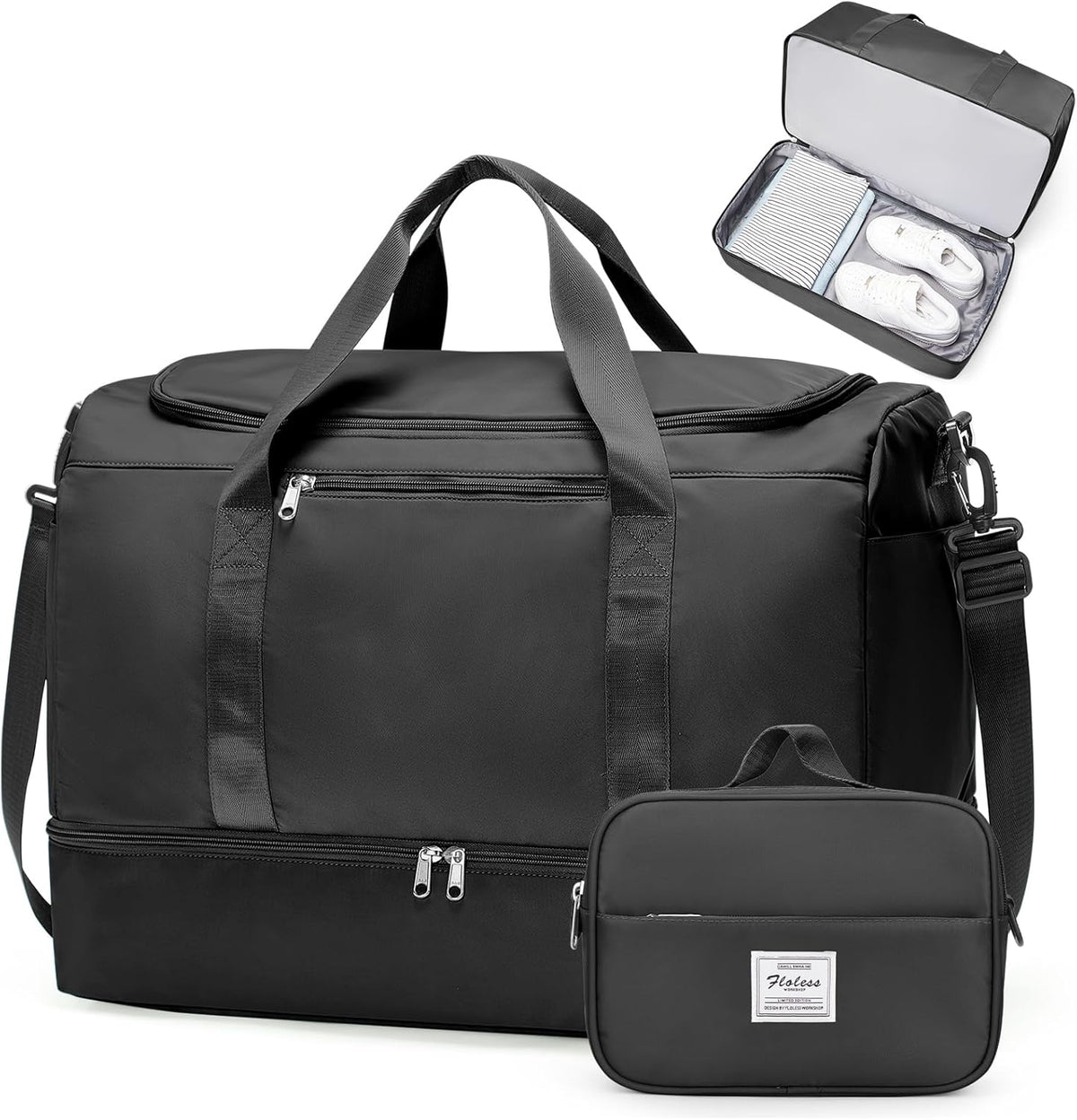 Travel Duffel Bag,Carry-On Overnight Weekender Bags with Shoes Compartment | Travel Bag with Wet Pocket & Luggage Sleeve, For Spirit Airlines 18x14x8 Personal Item Bag,Small,Black & Brown