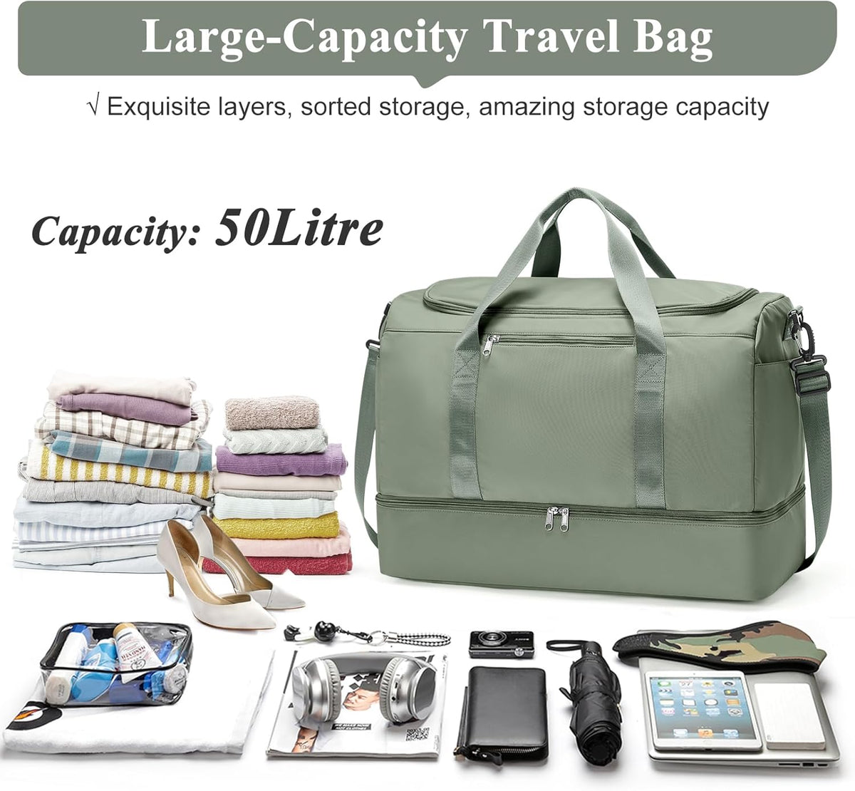 Travel Duffel Bag,Carry-On Overnight Weekender Bags with Shoes Compartment | Travel Bag with Wet Pocket & Luggage Sleeve, For Spirit Airlines 18x14x8 Personal Item Bag,Small,Black & Brown