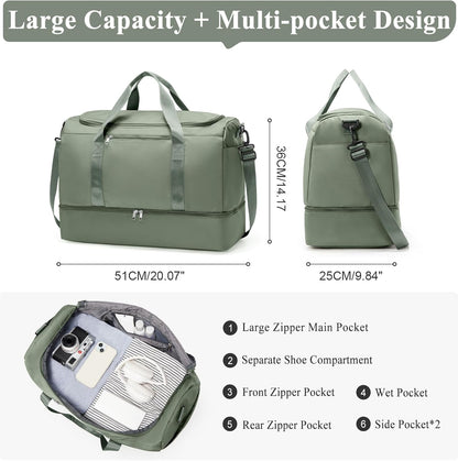 Travel Duffel Bag,Carry-On Overnight Weekender Bags with Shoes Compartment | Travel Bag with Wet Pocket & Luggage Sleeve, For Spirit Airlines 18x14x8 Personal Item Bag,Small,Black & Brown