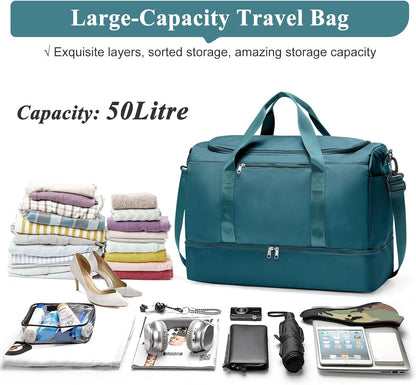 Travel Duffel Bag,Carry-On Overnight Weekender Bags with Shoes Compartment | Travel Bag with Wet Pocket & Luggage Sleeve, For Spirit Airlines 18x14x8 Personal Item Bag,Small,Black & Brown