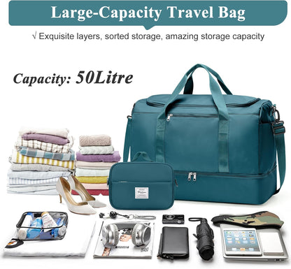 Travel Duffel Bag,Carry-On Overnight Weekender Bags with Shoes Compartment | Travel Bag with Wet Pocket & Luggage Sleeve, For Spirit Airlines 18x14x8 Personal Item Bag,Small,Black & Brown