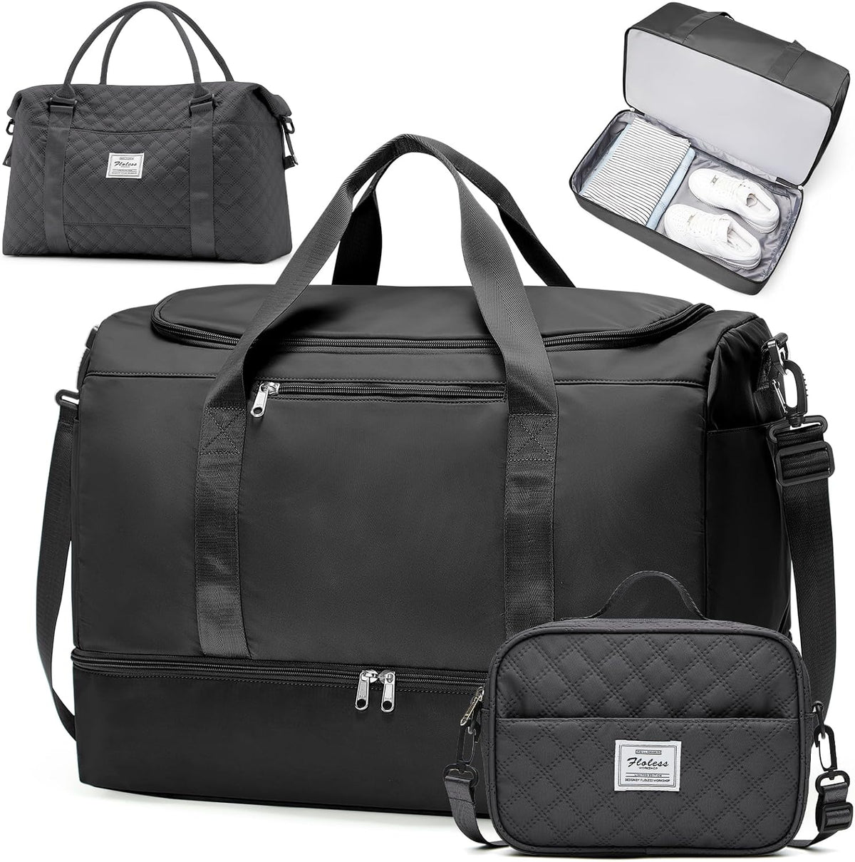 Travel Duffel Bag,Carry-On Overnight Weekender Bags with Shoes Compartment | Travel Bag with Wet Pocket & Luggage Sleeve, For Spirit Airlines 18x14x8 Personal Item Bag,Small,Black & Brown