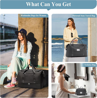 Travel Duffel Bag,Carry-On Overnight Weekender Bags with Shoes Compartment | Travel Bag with Wet Pocket & Luggage Sleeve, For Spirit Airlines 18x14x8 Personal Item Bag,Small,Black & Brown