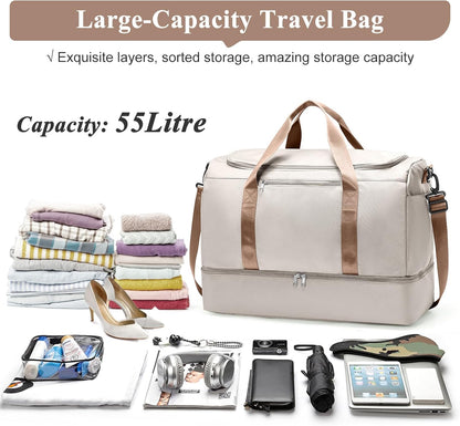 Travel Duffel Bag,Carry-On Overnight Weekender Bags with Shoes Compartment | Travel Bag with Wet Pocket & Luggage Sleeve, For Spirit Airlines 18x14x8 Personal Item Bag,Small,Black & Brown