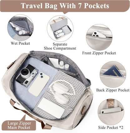 Travel Duffel Bag,Carry-On Overnight Weekender Bags with Shoes Compartment | Travel Bag with Wet Pocket & Luggage Sleeve, For Spirit Airlines 18x14x8 Personal Item Bag,Small,Black & Brown