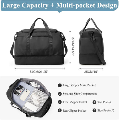 Travel Duffel Bag,Carry-On Overnight Weekender Bags with Shoes Compartment | Travel Bag with Wet Pocket & Luggage Sleeve, For Spirit Airlines 18x14x8 Personal Item Bag,Small,Black & Brown