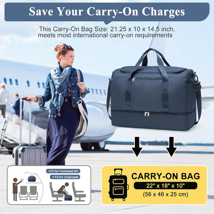 Travel Duffel Bag,Carry-On Overnight Weekender Bags with Shoes Compartment | Travel Bag with Wet Pocket & Luggage Sleeve, For Spirit Airlines 18x14x8 Personal Item Bag,Small,Black & Brown