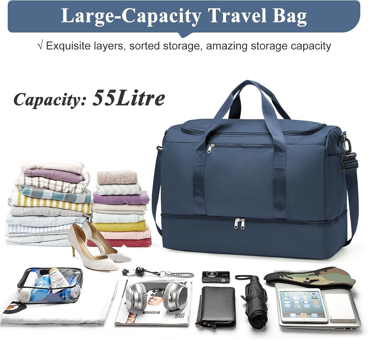 Travel Duffel Bag,Carry-On Overnight Weekender Bags with Shoes Compartment | Travel Bag with Wet Pocket & Luggage Sleeve, For Spirit Airlines 18x14x8 Personal Item Bag,Small,Black & Brown