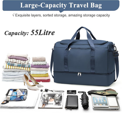 Travel Duffel Bag,Carry-On Overnight Weekender Bags with Shoes Compartment | Travel Bag with Wet Pocket & Luggage Sleeve, For Spirit Airlines 18x14x8 Personal Item Bag,Small,Black & Brown