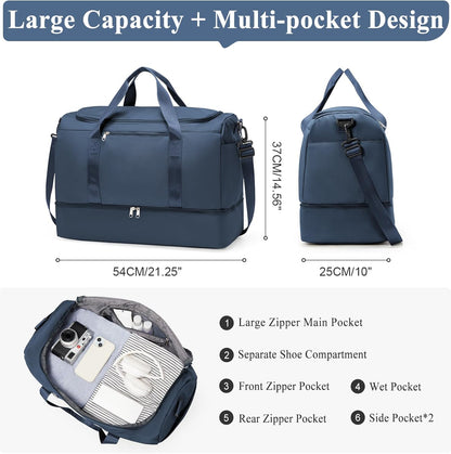 Travel Duffel Bag,Carry-On Overnight Weekender Bags with Shoes Compartment | Travel Bag with Wet Pocket & Luggage Sleeve, For Spirit Airlines 18x14x8 Personal Item Bag,Small,Black & Brown