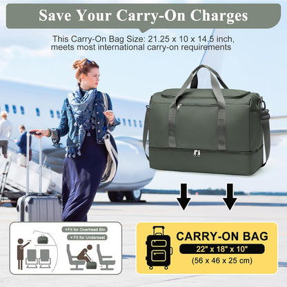 Travel Duffel Bag,Carry-On Overnight Weekender Bags with Shoes Compartment | Travel Bag with Wet Pocket & Luggage Sleeve, For Spirit Airlines 18x14x8 Personal Item Bag,Small,Black & Brown