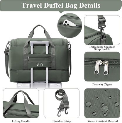 Travel Duffel Bag,Carry-On Overnight Weekender Bags with Shoes Compartment | Travel Bag with Wet Pocket & Luggage Sleeve, For Spirit Airlines 18x14x8 Personal Item Bag,Small,Black & Brown