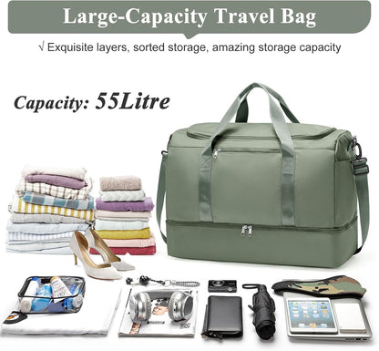 Travel Duffel Bag,Carry-On Overnight Weekender Bags with Shoes Compartment | Travel Bag with Wet Pocket & Luggage Sleeve, For Spirit Airlines 18x14x8 Personal Item Bag,Small,Black & Brown