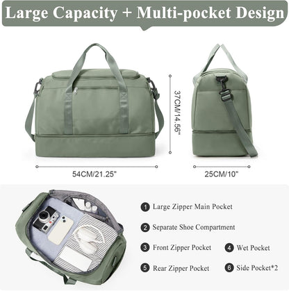 Travel Duffel Bag,Carry-On Overnight Weekender Bags with Shoes Compartment | Travel Bag with Wet Pocket & Luggage Sleeve, For Spirit Airlines 18x14x8 Personal Item Bag,Small,Black & Brown