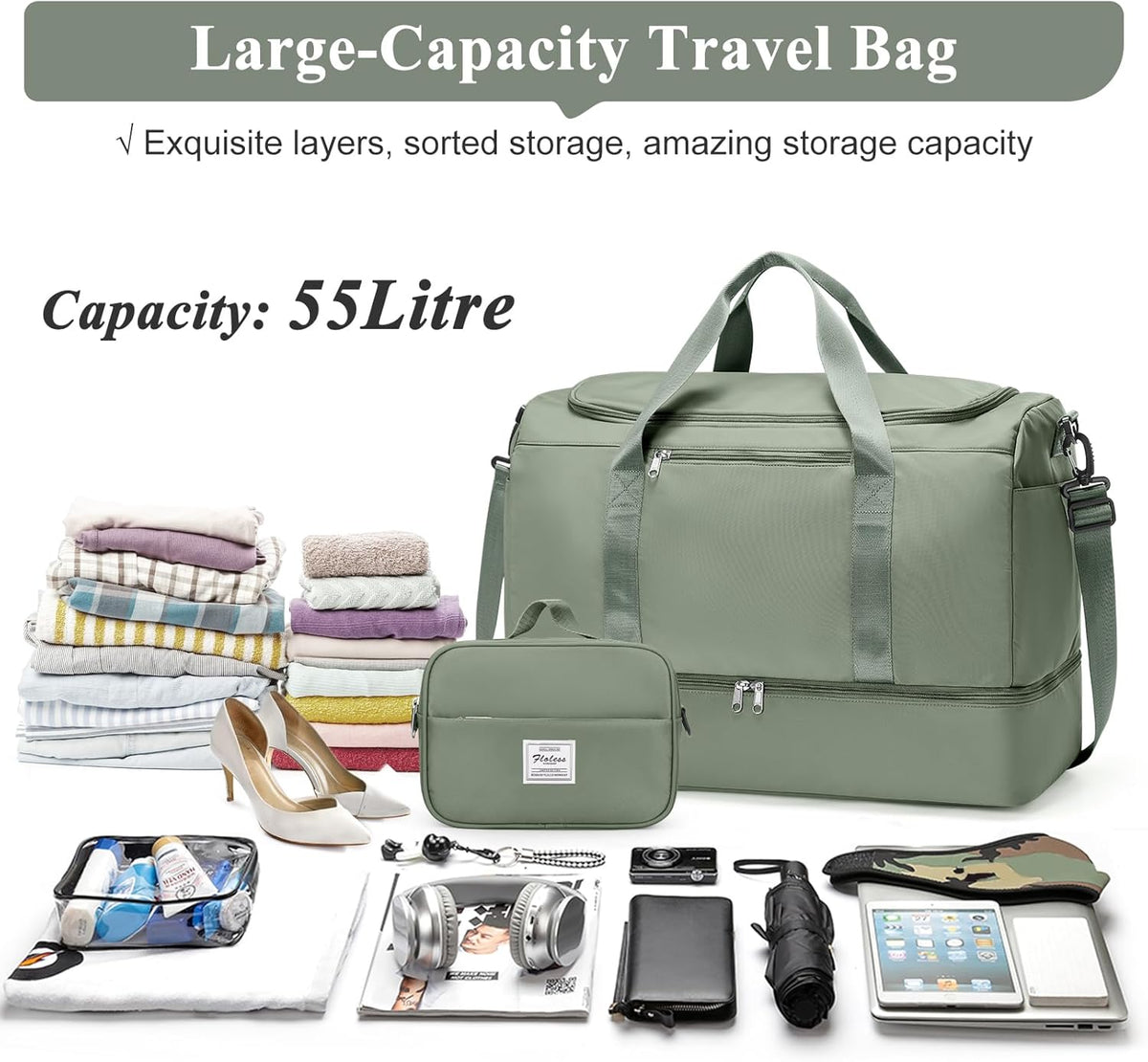 Travel Duffel Bag,Carry-On Overnight Weekender Bags with Shoes Compartment | Travel Bag with Wet Pocket & Luggage Sleeve, For Spirit Airlines 18x14x8 Personal Item Bag,Small,Black & Brown