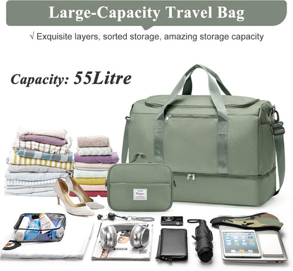 Travel Duffel Bag,Carry-On Overnight Weekender Bags with Shoes Compartment | Travel Bag with Wet Pocket & Luggage Sleeve, For Spirit Airlines 18x14x8 Personal Item Bag,Small,Black & Brown