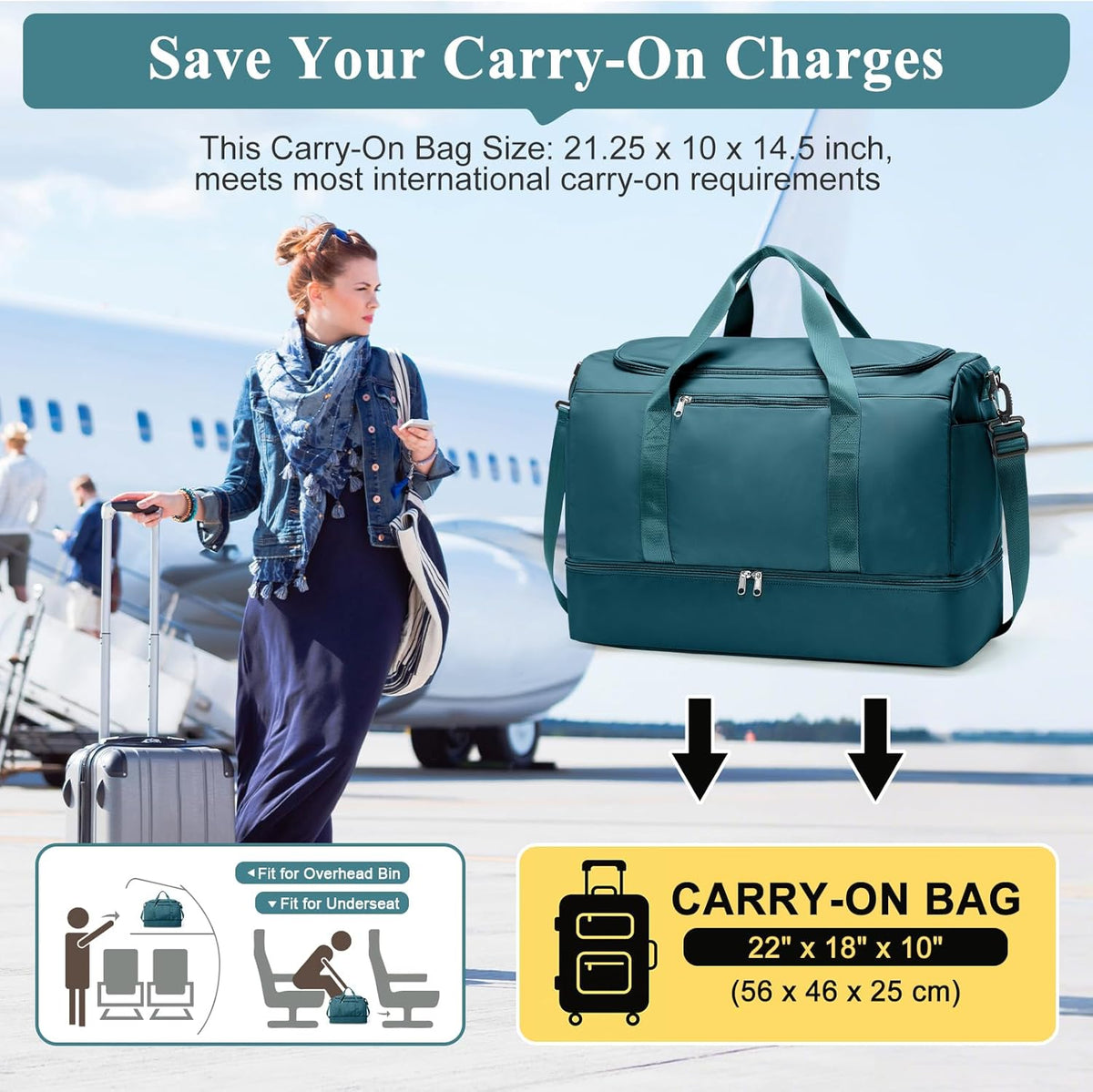 Travel Duffel Bag,Carry-On Overnight Weekender Bags with Shoes Compartment | Travel Bag with Wet Pocket & Luggage Sleeve, For Spirit Airlines 18x14x8 Personal Item Bag,Small,Black & Brown