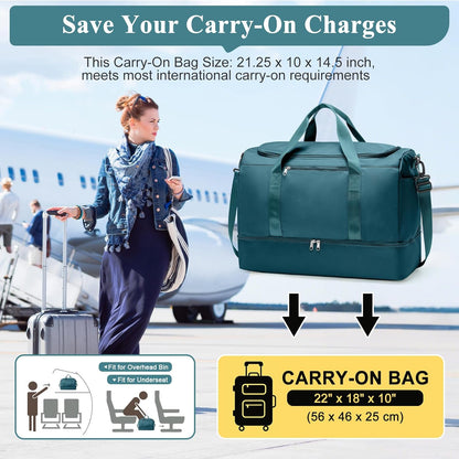 Travel Duffel Bag,Carry-On Overnight Weekender Bags with Shoes Compartment | Travel Bag with Wet Pocket & Luggage Sleeve, For Spirit Airlines 18x14x8 Personal Item Bag,Small,Black & Brown