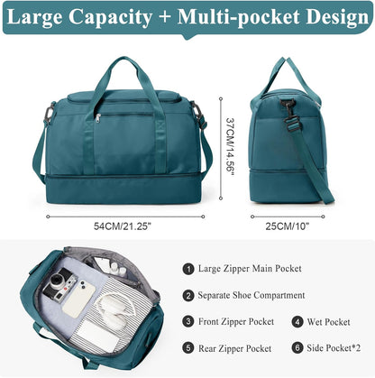 Travel Duffel Bag,Carry-On Overnight Weekender Bags with Shoes Compartment | Travel Bag with Wet Pocket & Luggage Sleeve, For Spirit Airlines 18x14x8 Personal Item Bag,Small,Black & Brown