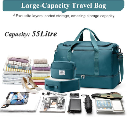 Travel Duffel Bag,Carry-On Overnight Weekender Bags with Shoes Compartment | Travel Bag with Wet Pocket & Luggage Sleeve, For Spirit Airlines 18x14x8 Personal Item Bag,Small,Black & Brown